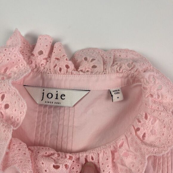 Pink Ruffled Lace Trim Button Front Blouse M Cottagecore Edwardian Romantic Top - Picture 3 of 9